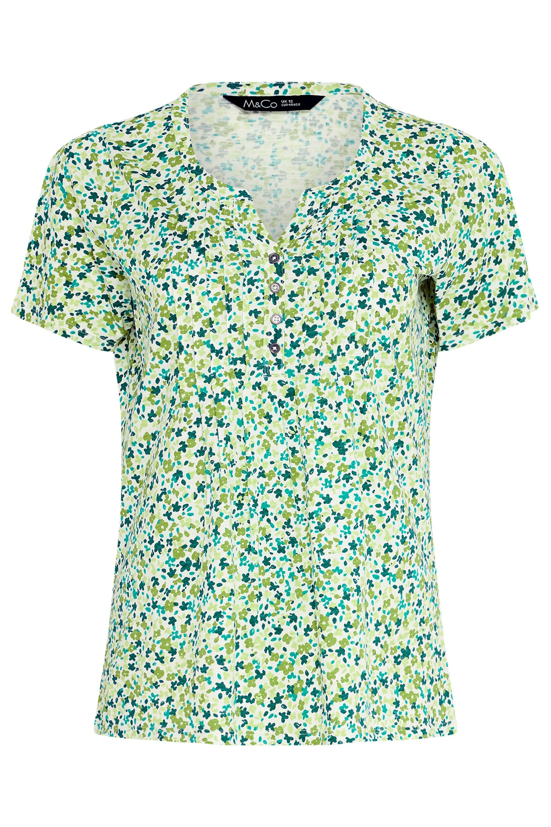 M&Co Ditsy Floral Cotton Henley Top