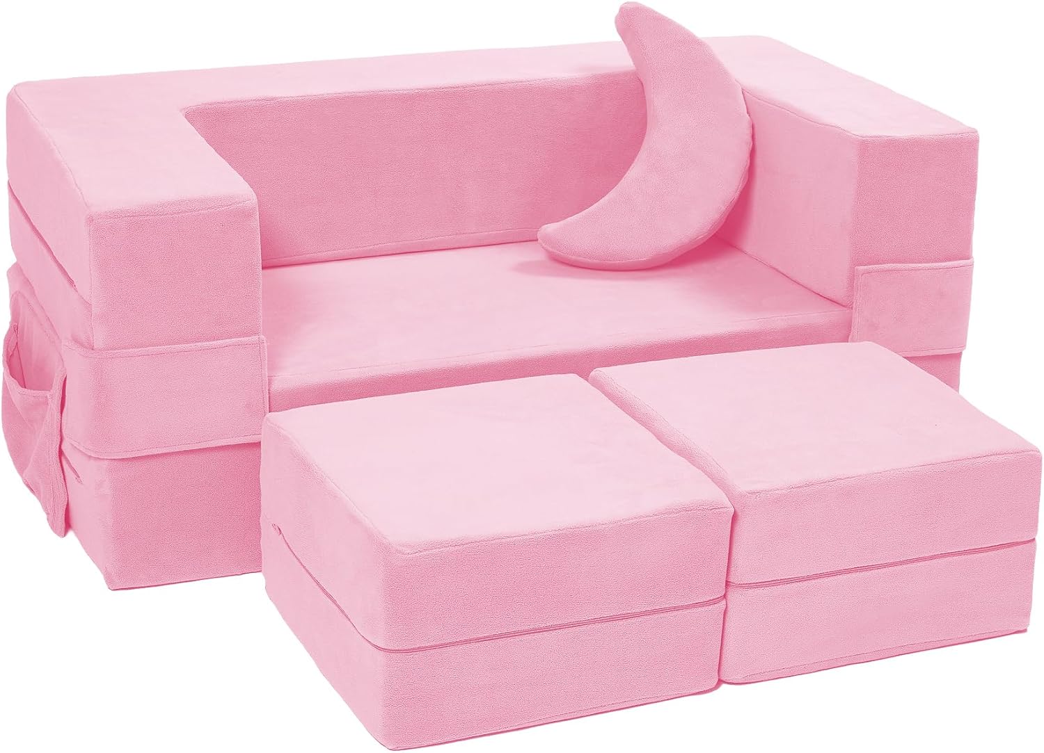 Elftopia Modular Kids Sofa,Toddler Couch Foam Armchair for Kids, Children Convertible Plush Sofa Play Set,Fold Out SofaBed(Pink)