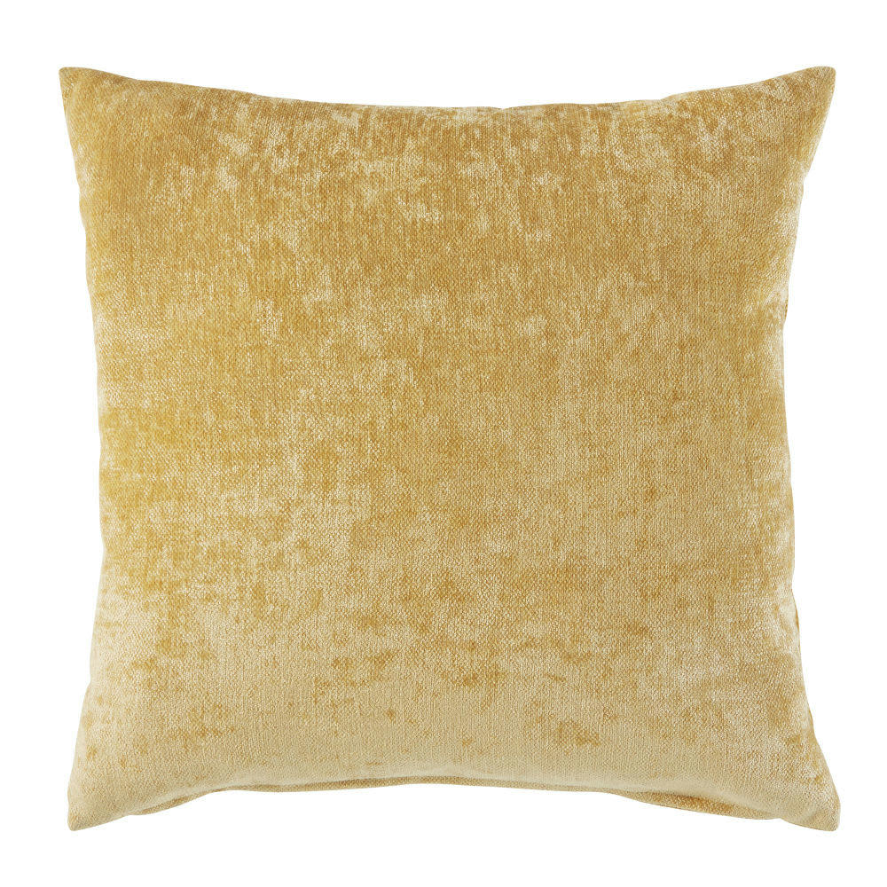 - Coussin en velours effet vieilli jaune moutarde 45x45