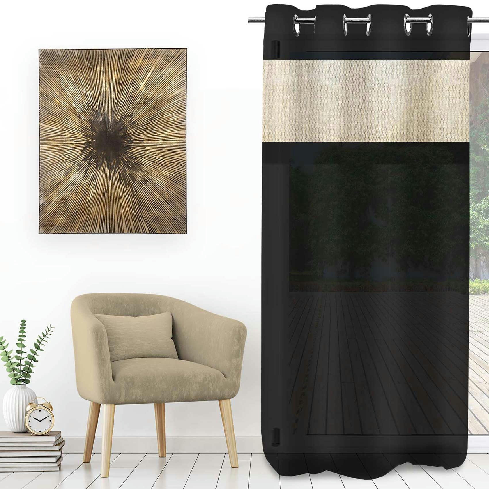 - Rideau d'ameublement avec parement en jute jute/coton noir 135x250 cm