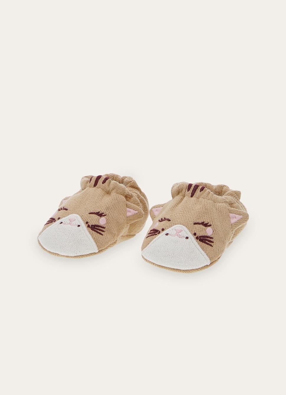 CHAUSSONS POUR BÉBÉ EN COTON AVEC T��TE DE CHAT BEIGE