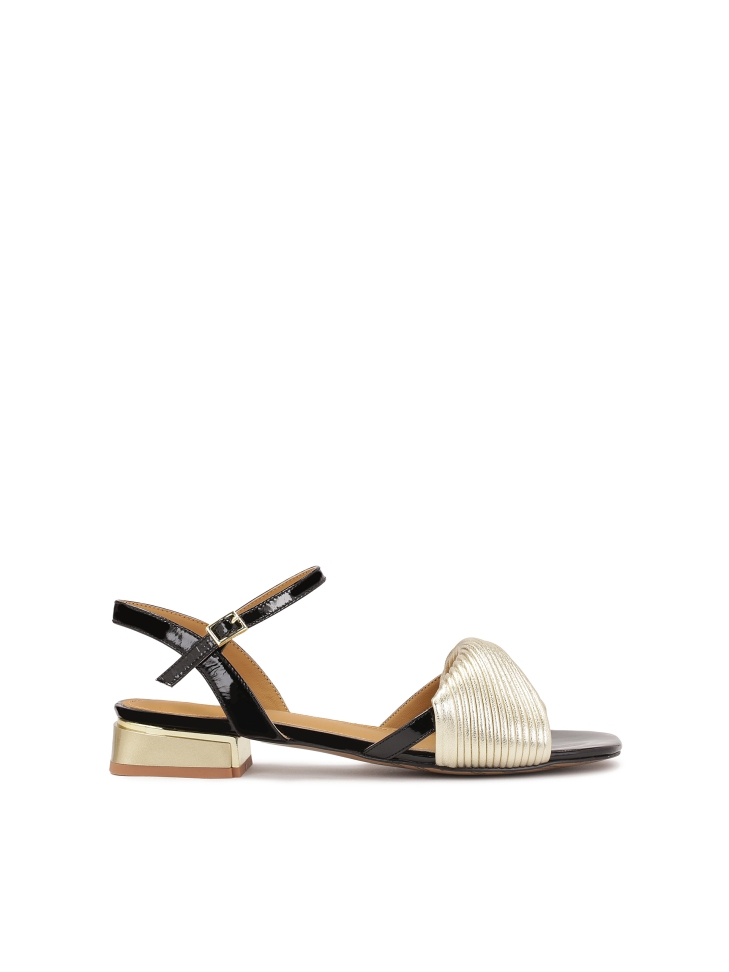 Gold-black low-heeled sandals