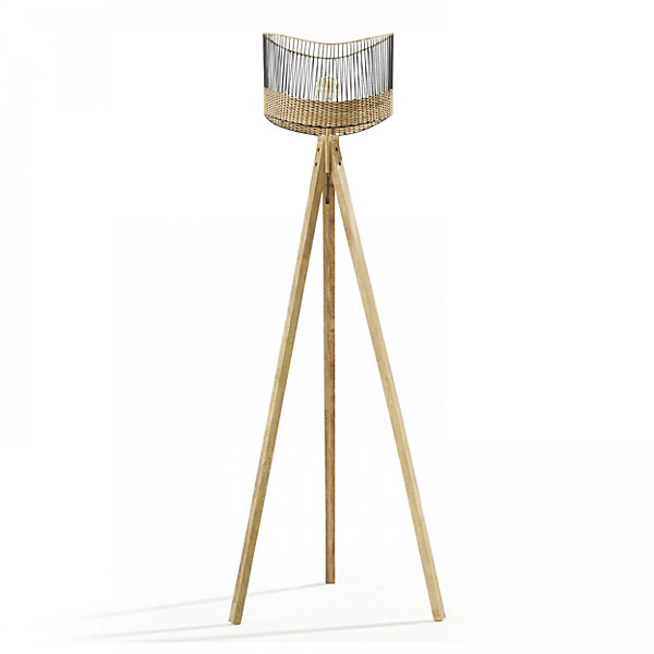 Lampadaire en manguier massif et rotinOviala