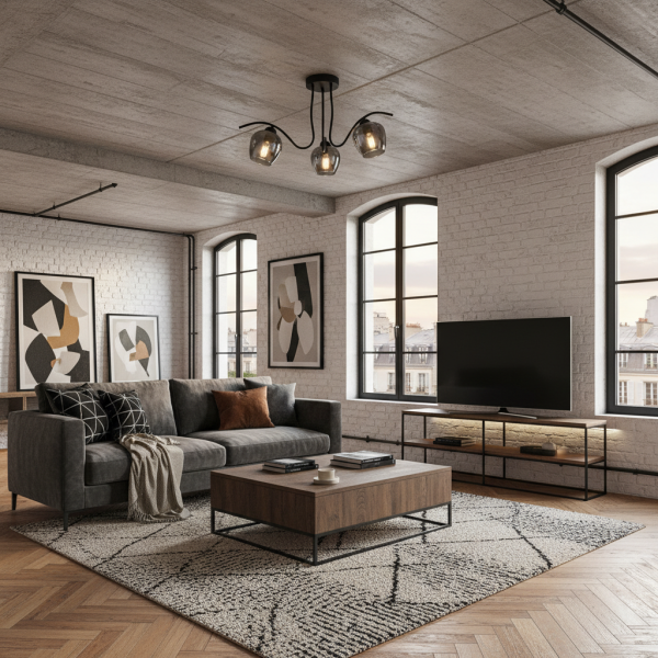 Lampa sufitowa EDYLIT czarna loft do salonu 3xE27 RUFI GREY 15-342