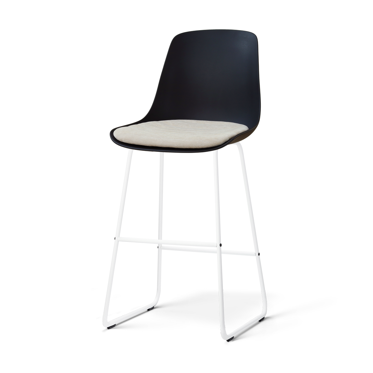 Nolon Nino-Liv Barkruk Zwart met Naturelbeige Zitkussen Witte Poten 75 Cm