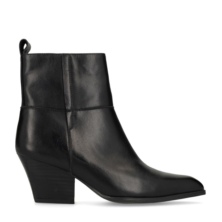 Manfield Zwarte leren enkellaarsjes met hak