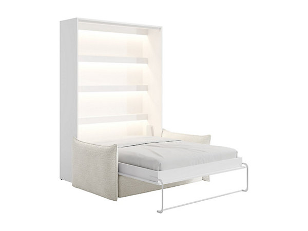 Lit escamotable 140 x 200 cm - Ouverture verticale manuelle - Avec LEDs - Blanc   Canapé - RAPILI