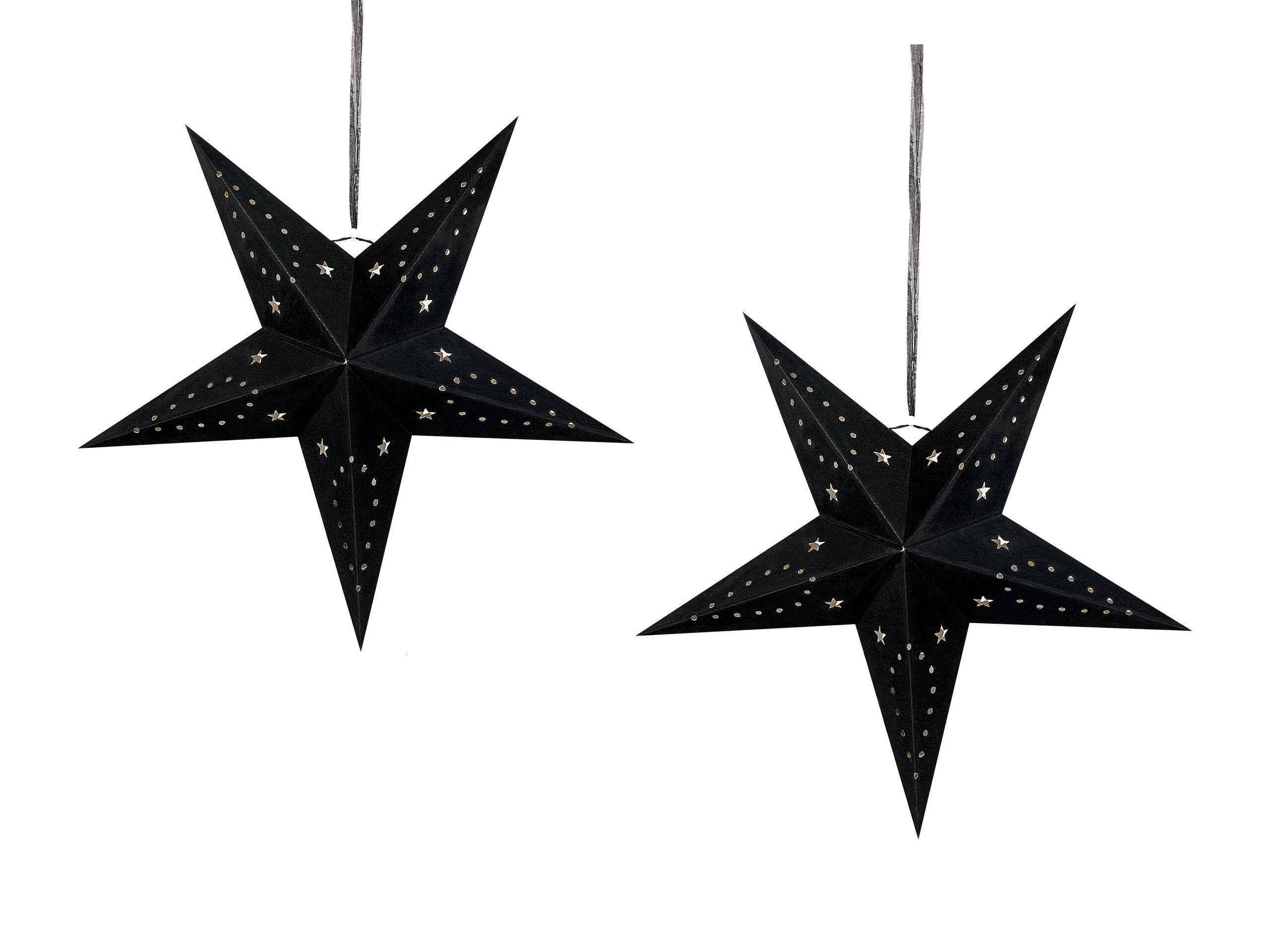 Zestaw 2 wiszących gwiazd LED czarny welur 45 cm