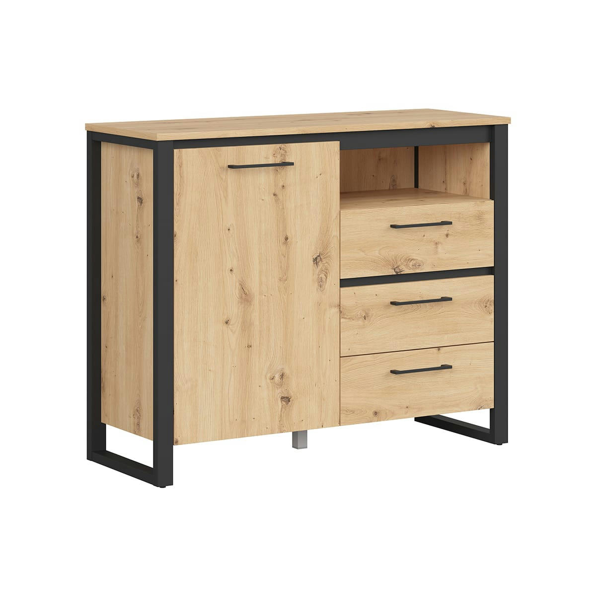 - Buffet 1 porte 3 tiroirs naturel et noir