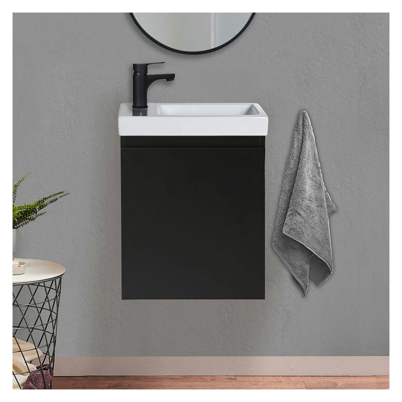 LISA - Meuble lave-mains  noir + robinet noir