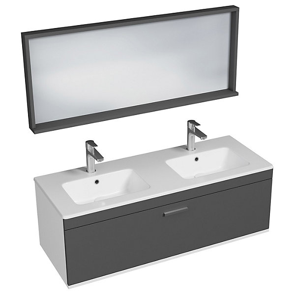 Meuble salle de bain double vasque RUBITE 1 tiroir Anthracite L. 120 cm   miroir cadre - Saniverre