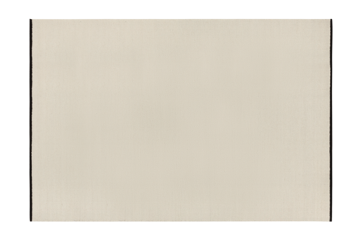 noo.ma handgeweven vloerkleed van Nieuw-Zeelandse wol, beige met Vulcano Black randaccent - rechthoekig, laagpolig 1 cm