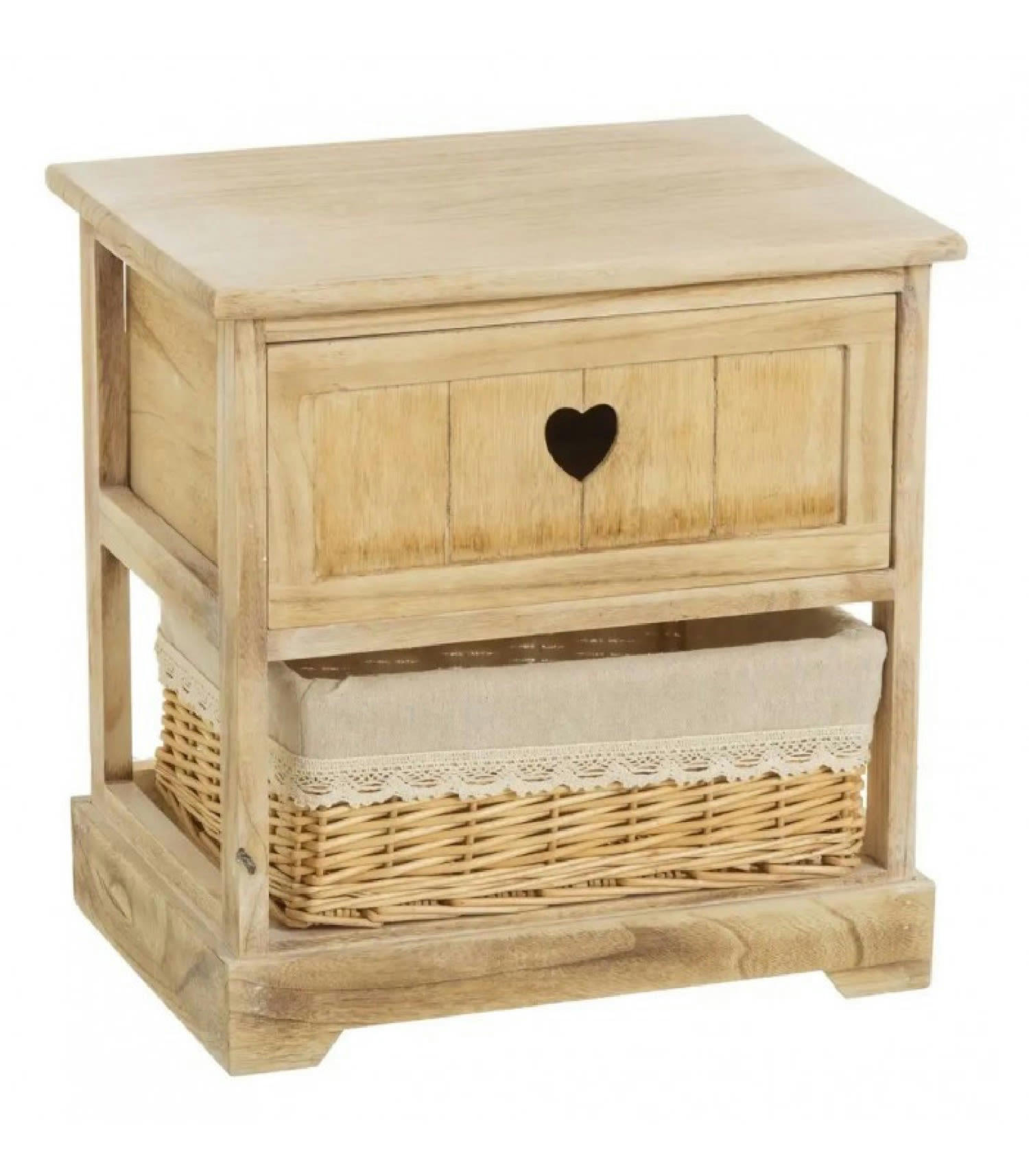 COUNTRY - Table de chevet en bois 1 tiroir avec panier H41cm