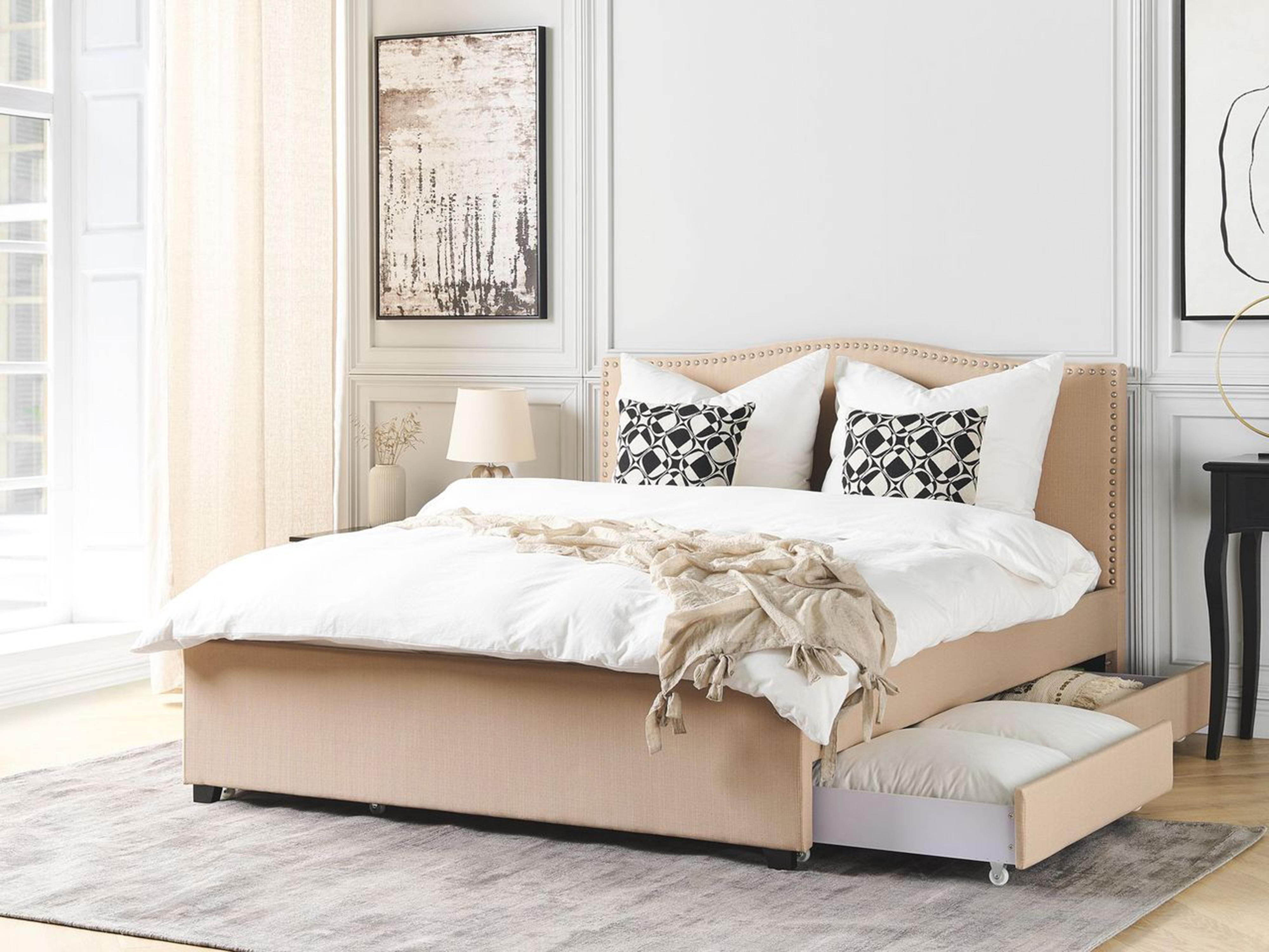 Bed with Storage Drawers Fabric MONTPELLIER 180 x 200 cm (EU Super King) Beige