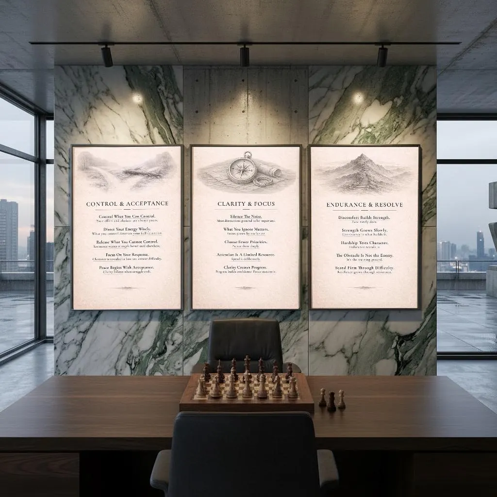 Stoic Mind Wall Art Set, Philosophy Prints, Minimalist Office Decor, Masculine Canvas