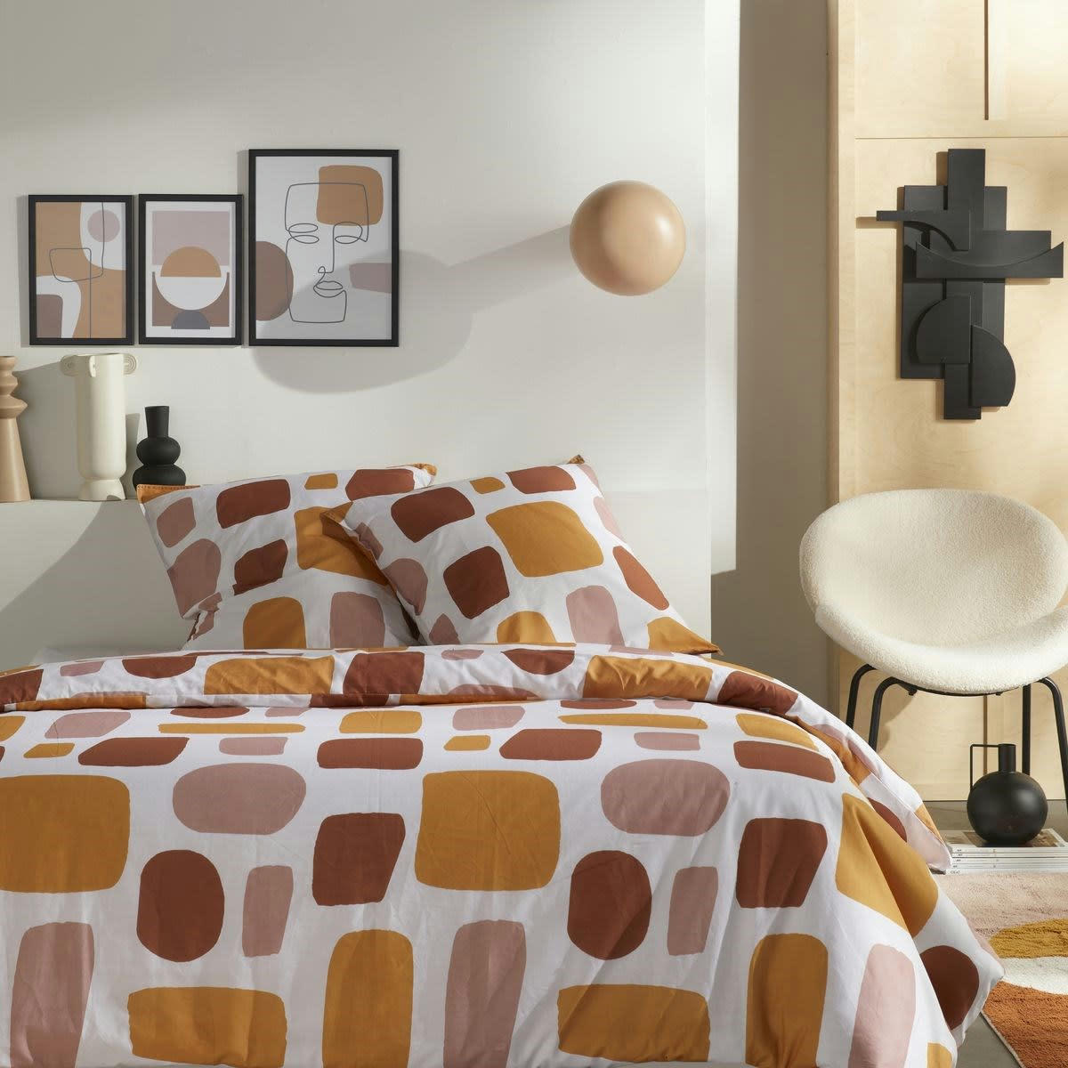 RETRO MOOD - Parure de lit imprimé en coton orange 260x240