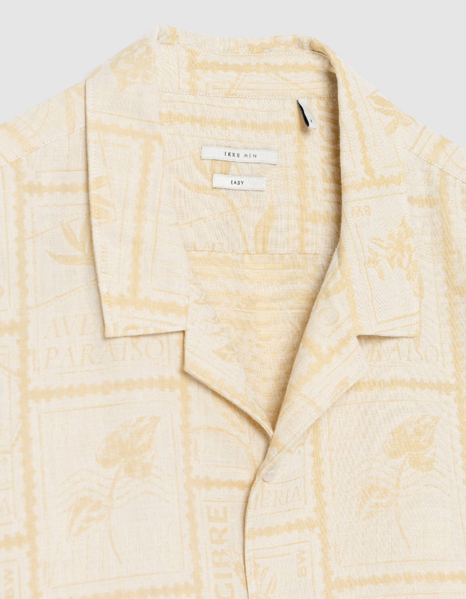 Chemise regular jaune coton bio imprimé timbres Homme