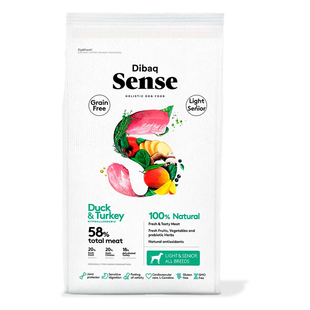 Dibaq Sense Grain Free Light & Senior duck & turkey dog food 12kg