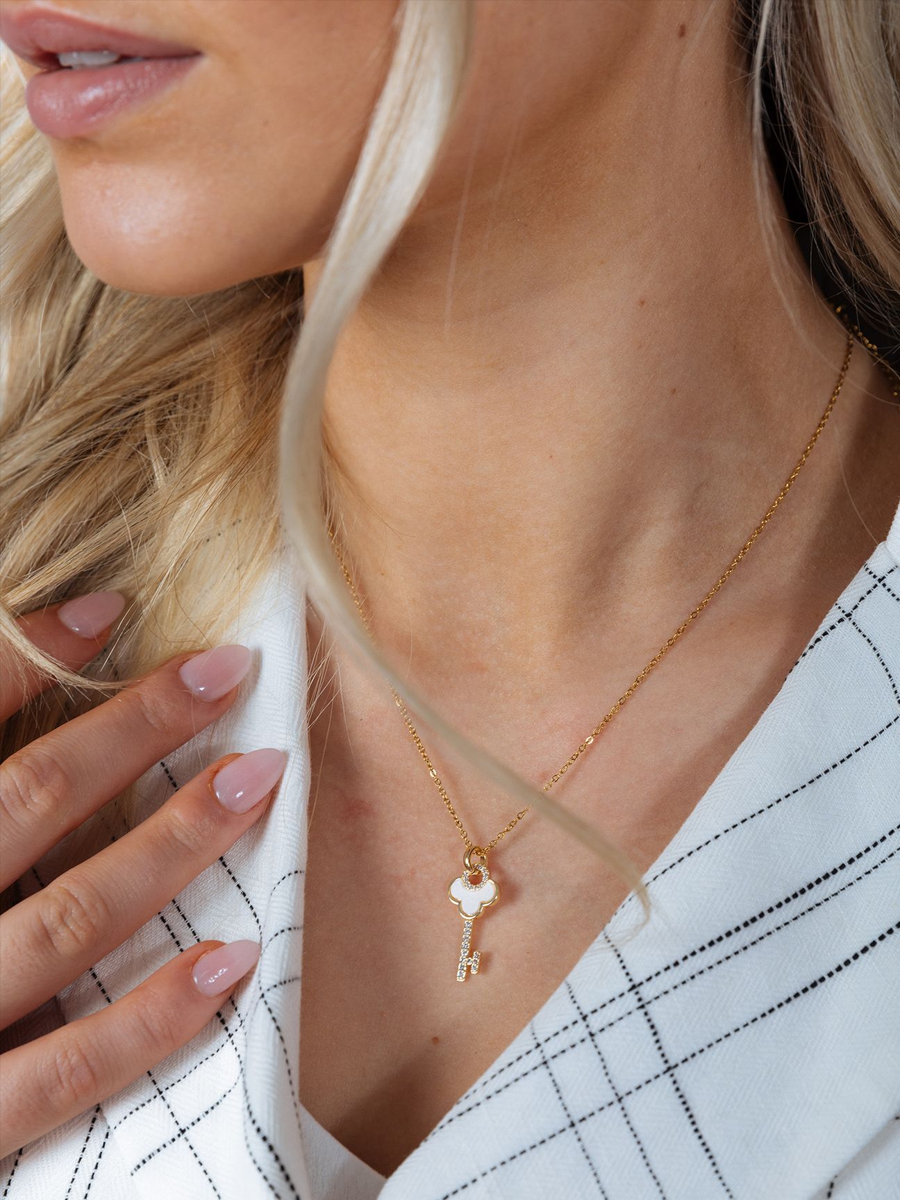 SVNX Key Diamante Pendant Necklace