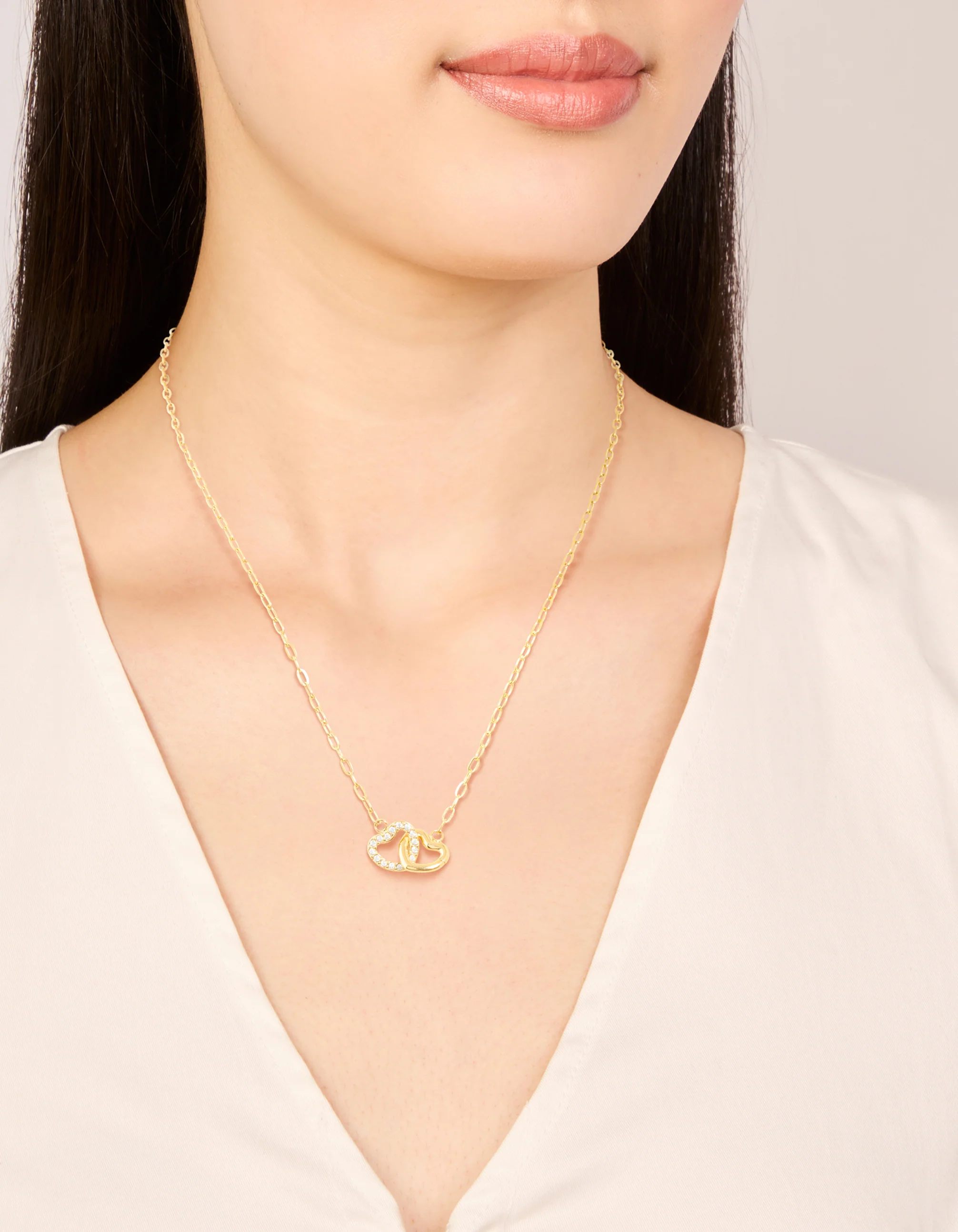Waterproof Gold Plated Stainless Steel Interlocking Heart Pendant Necklace
