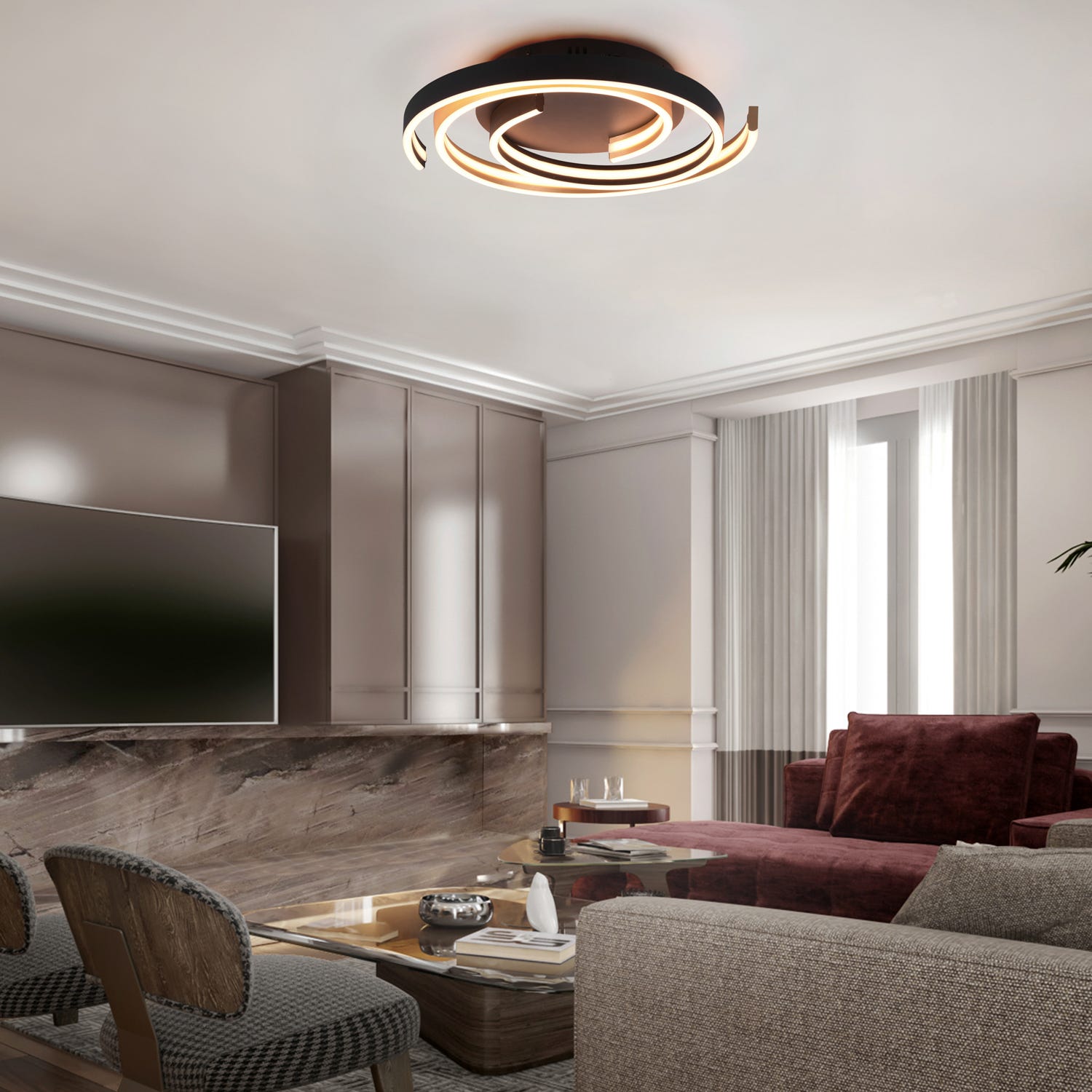 Plafoniera LED ottone e nero Caya Trio