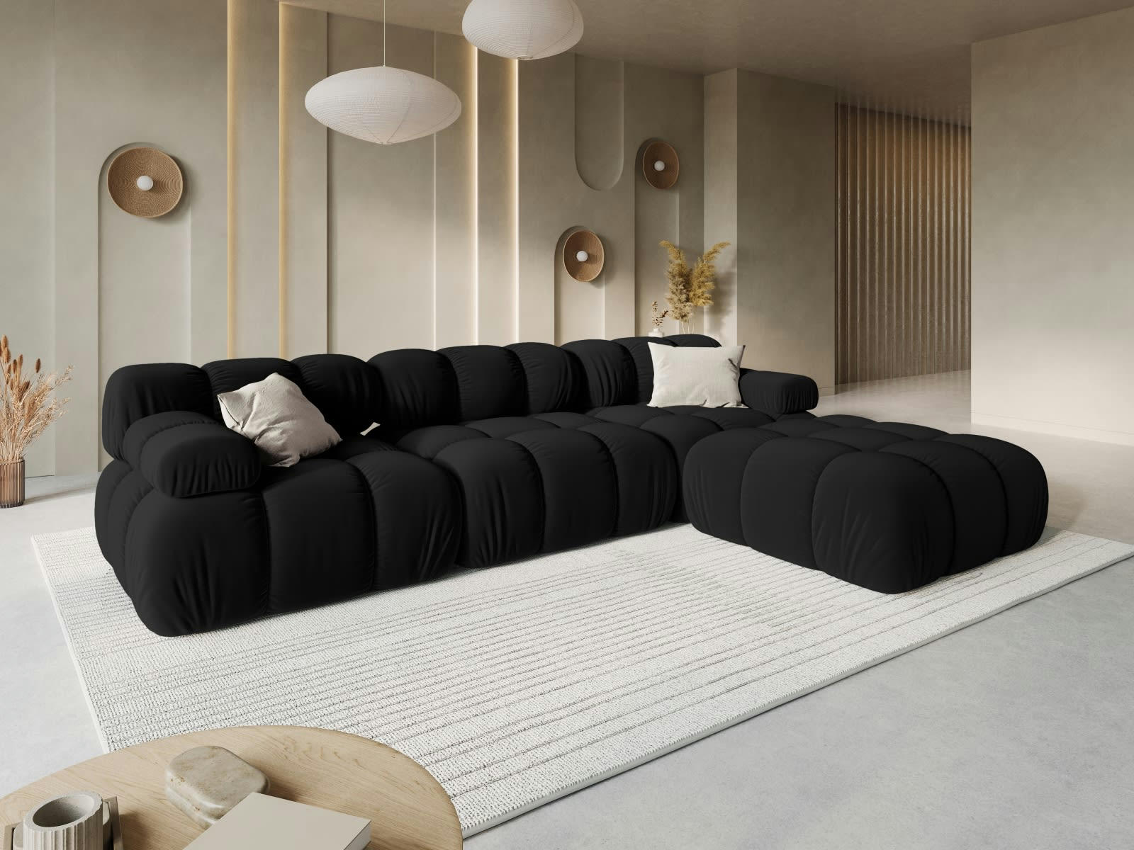 BELLIS - Canapé modulable 3 places en tissu velours noir