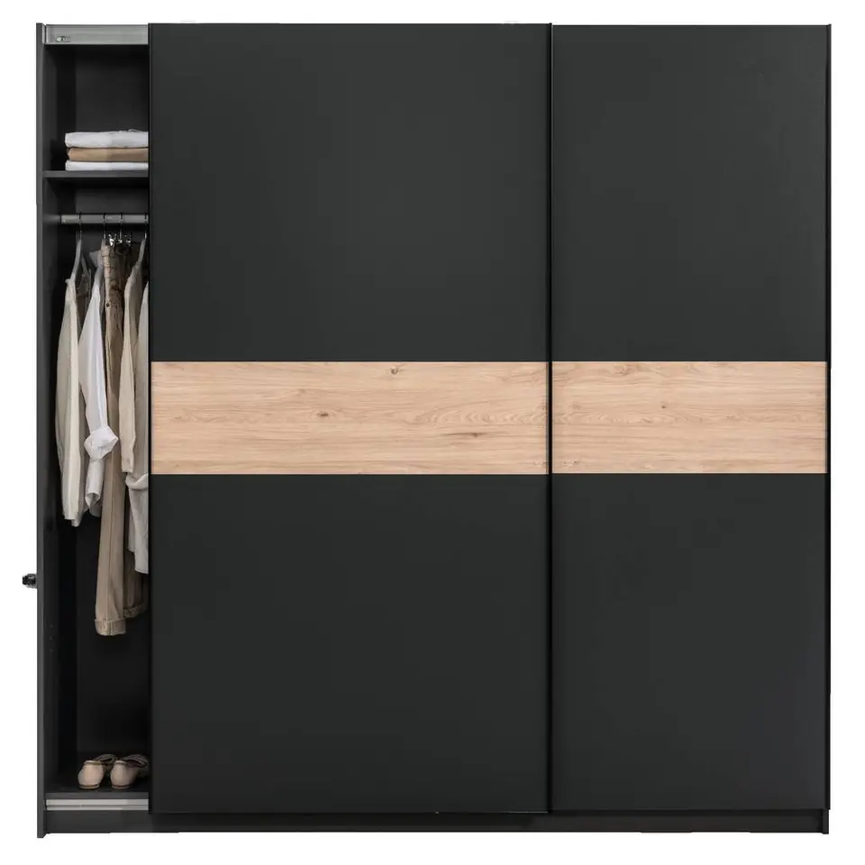Schuifdeurkast Genua - antraciet/eikenkleur - 204x200x60 cm