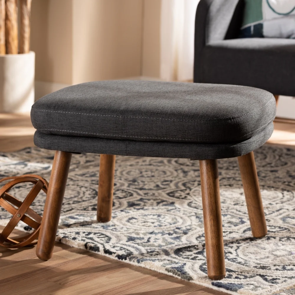 Mid-Century Fabric Upholstered Ottoman by Baxton Studio