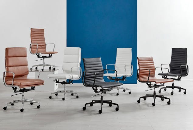 NNEKG Replica Eames Group Standard Matte Black Aluminium High Back Office Chair (Black Leather)