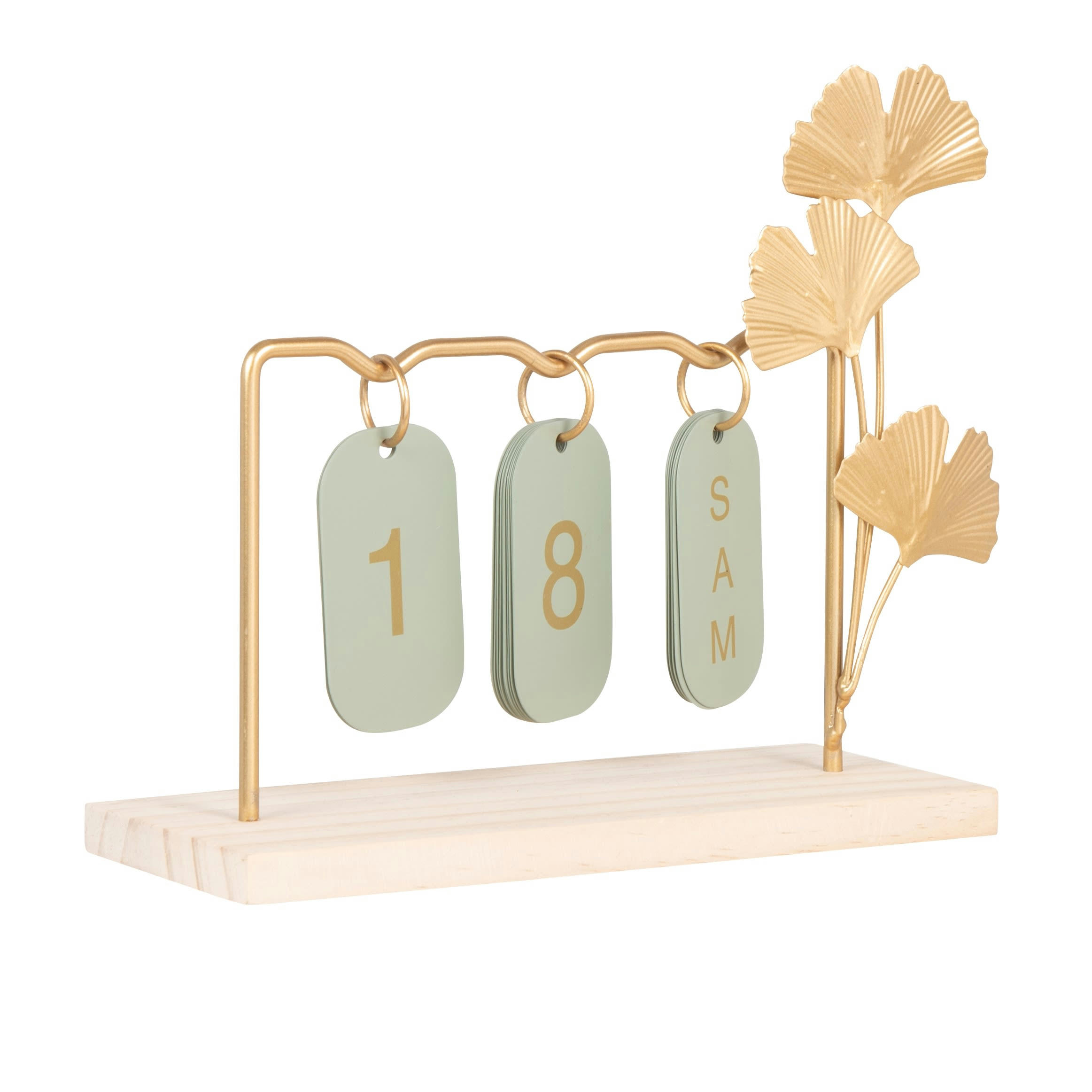 GINKO - Calendrier perpétuel en fer doré et vert