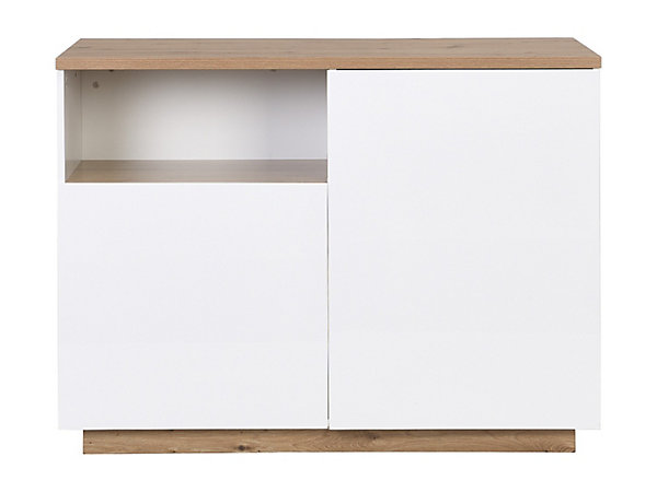 Ilot central de cuisine avec 2 portes et 1 niche en MDF - Naturel et blanc - CORELINA