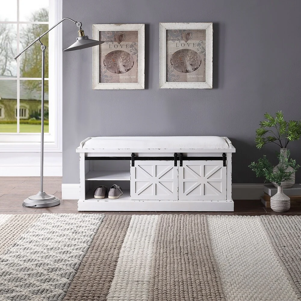 Norfolk White 6-shelf Bench with 2 Sliding Doors