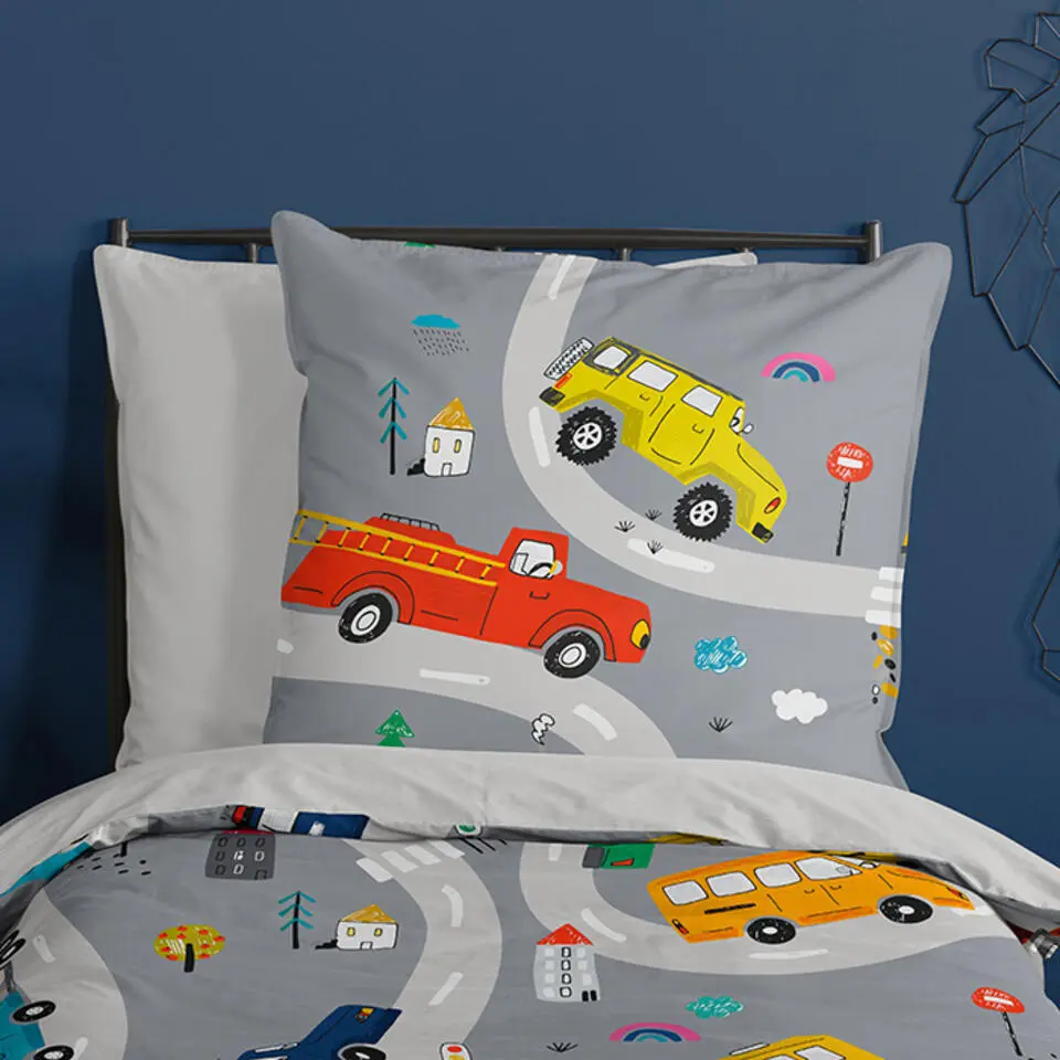 Pure dekbedovertrek autos - 1 persoons 140x200/220 cm - Grijs - Microvezel