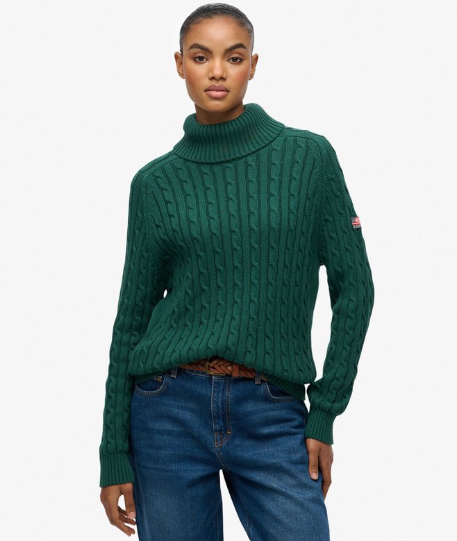 Slouchy Cable Roll Neck Jumper