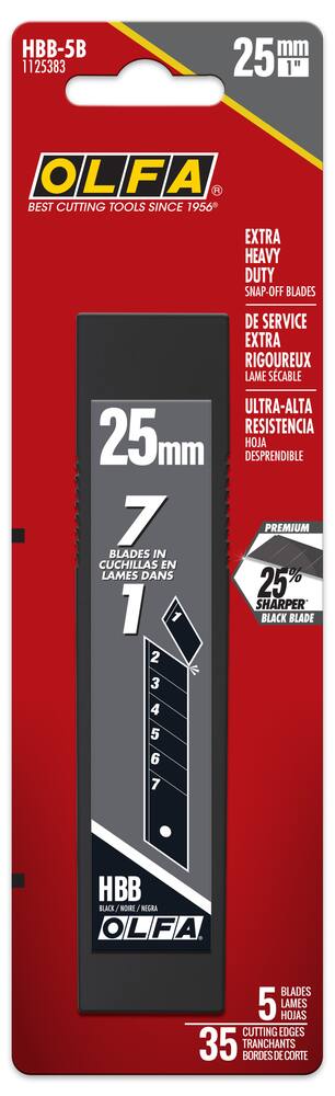 OLFA HBB-5B 1125383 Extra Heavy-Duty Snap-Off Blades, 25-mm, Black, 5-pk