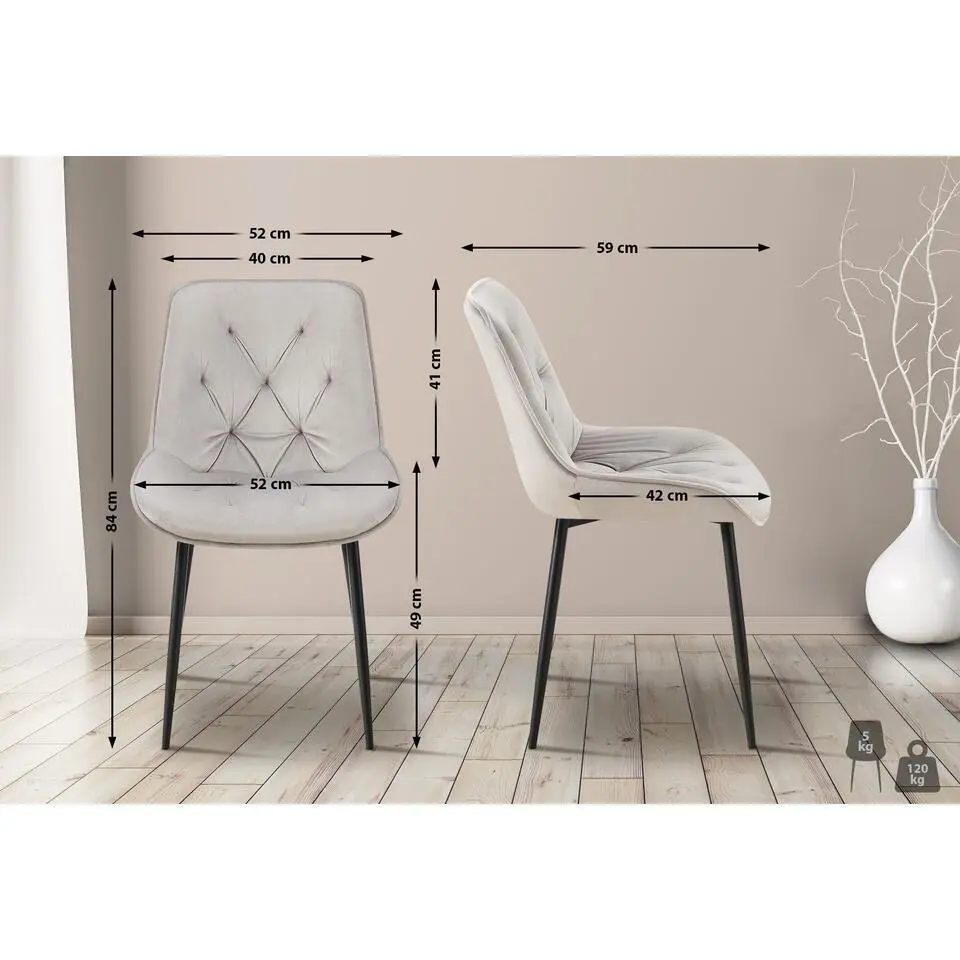 CLP Eetkamerstoel Wallace zwart Frame - Fluweel - grijs