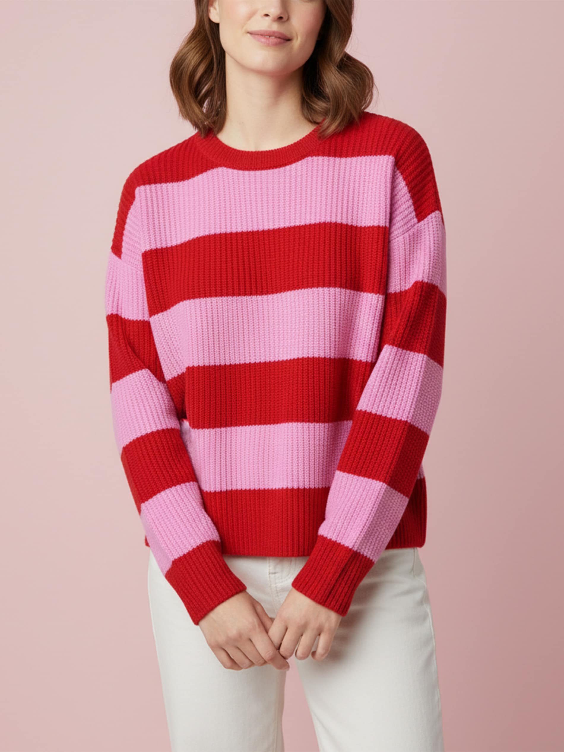 Sweter w pasy z okrągłym dekoltem i długim rękawem