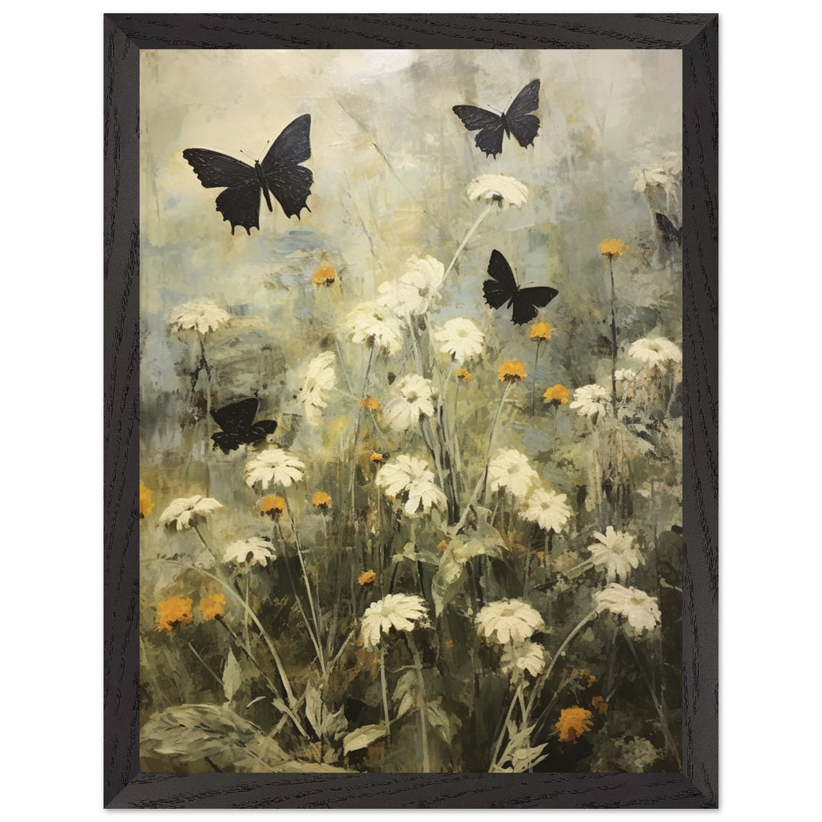 Artfulprints Poster met Lijst Butterflies in flowerfield 2  - 30x40 cm - Groen