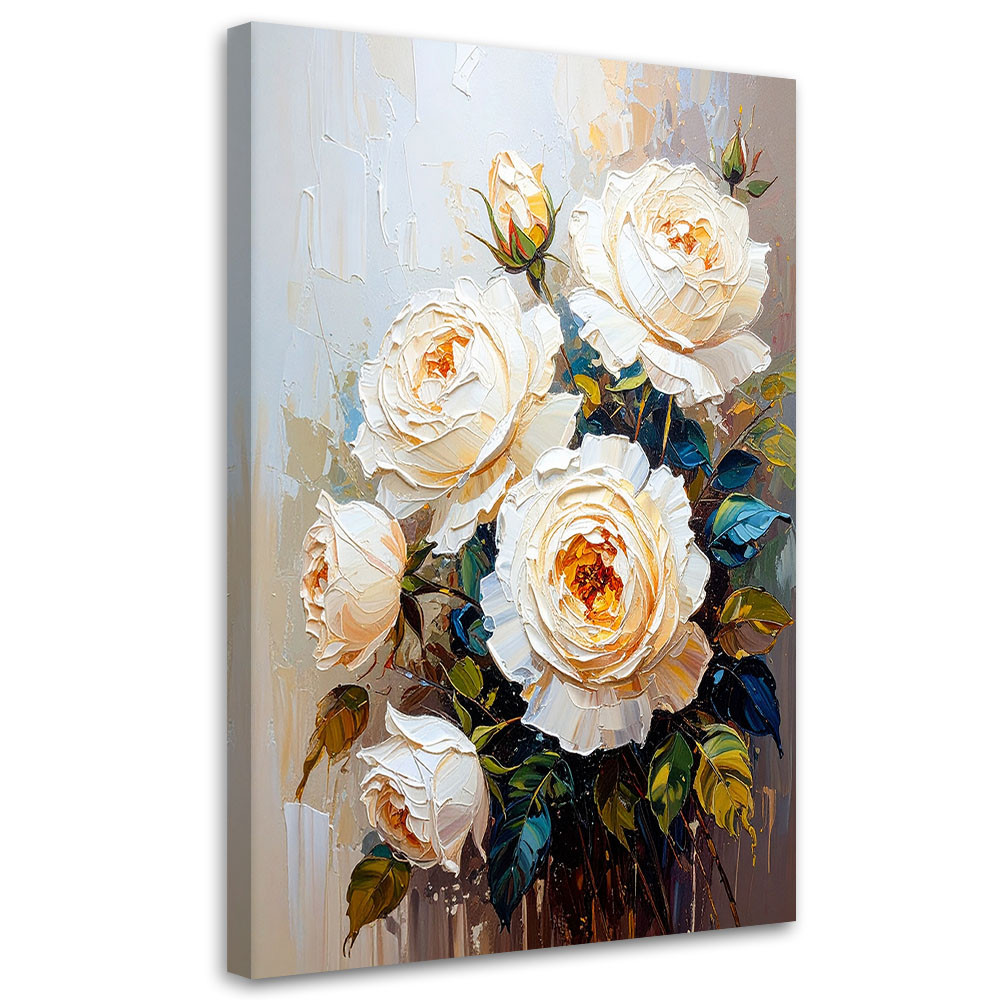 Feeby Obraz do salonu sypialni, Róże Białe Kwiaty Bukiet 40x60