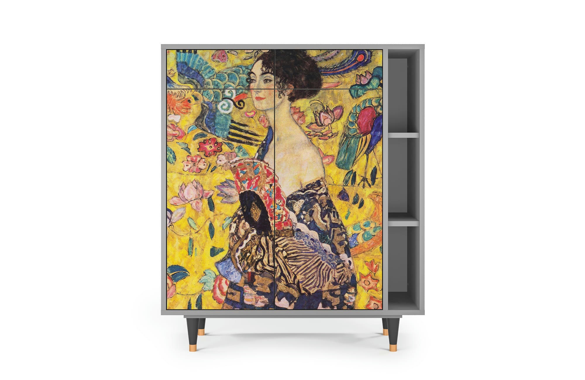 LADY WITH FAN BY GUSTAV KLIMT - Buffet  jaune 2 tiroirs et 2 portes L 94 cm