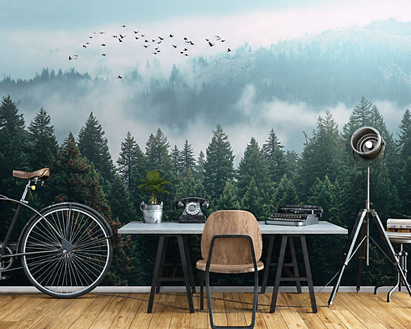 Papier Peint Forêt dans la brume Arbres Intissé Panoramique Pour Chambre Cuisine 250x175 cm