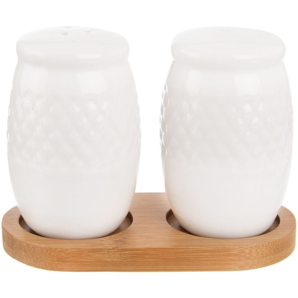 Solniczka i pieprzniczka ze stojakiem porcelanowa WHITELINE