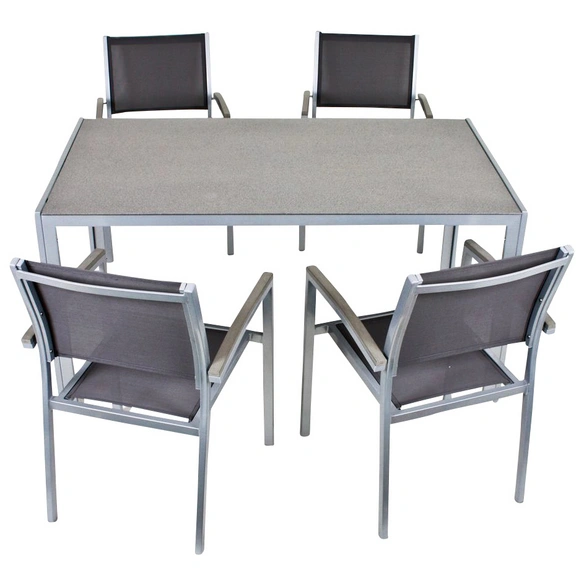 Gartenmöbelset, 4 Sitzplätze, Aluminium/stein