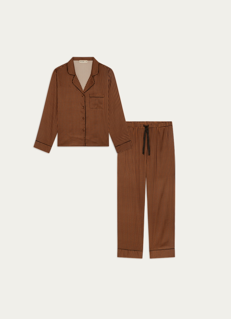 ENSEMBLE PYJAMA EN SATIN IMPRIMÉ GÉOMÉTRIQUE MARRON