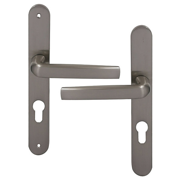 Ensemble poignée sur plaque Incurvé GoodHome Primel effet nickel satin gris L.126mm x l.33mm entraxe 195mm