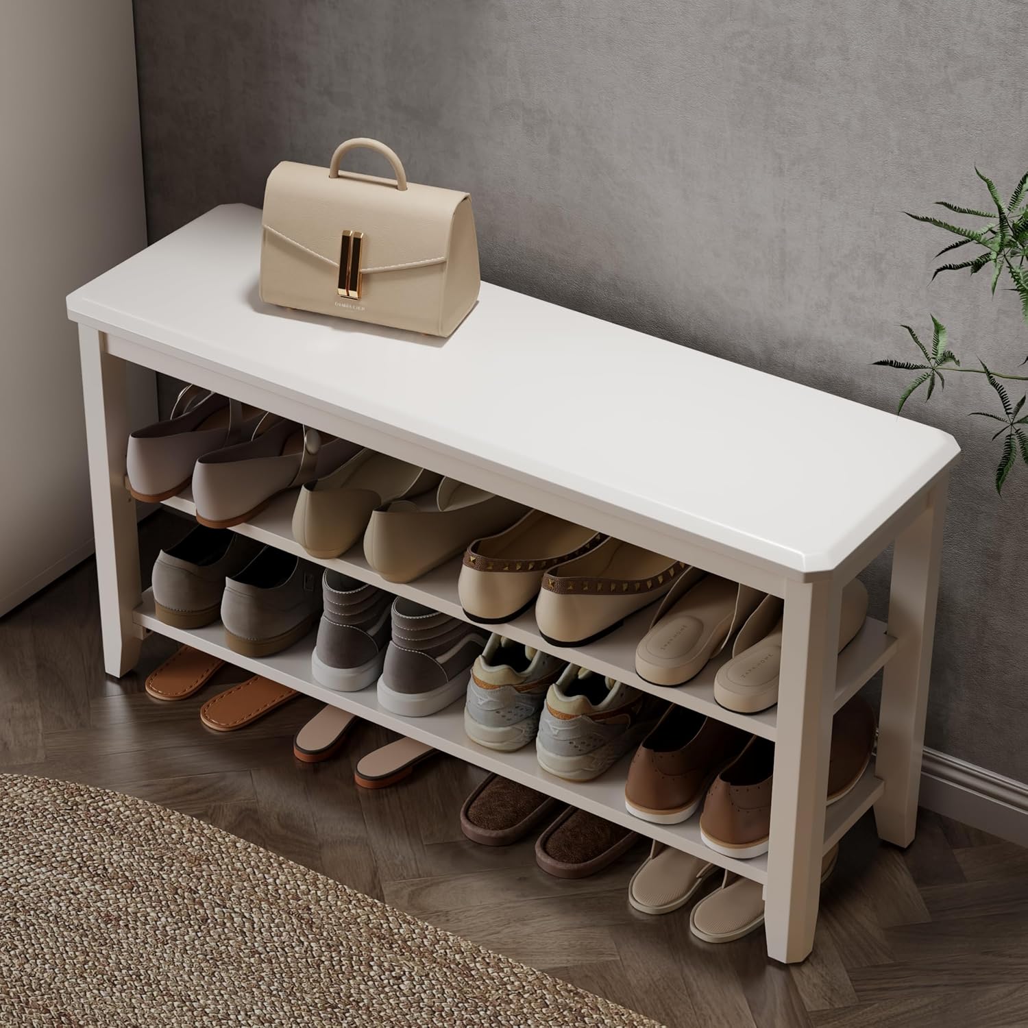 AQIMUELE Wood Shoe Rack Bench for Entryway, 2 Tier Shoe Rack for Front Door Entrance, Shoe Bench with Shoe Storage for Entryway, Bedroom, 39.4