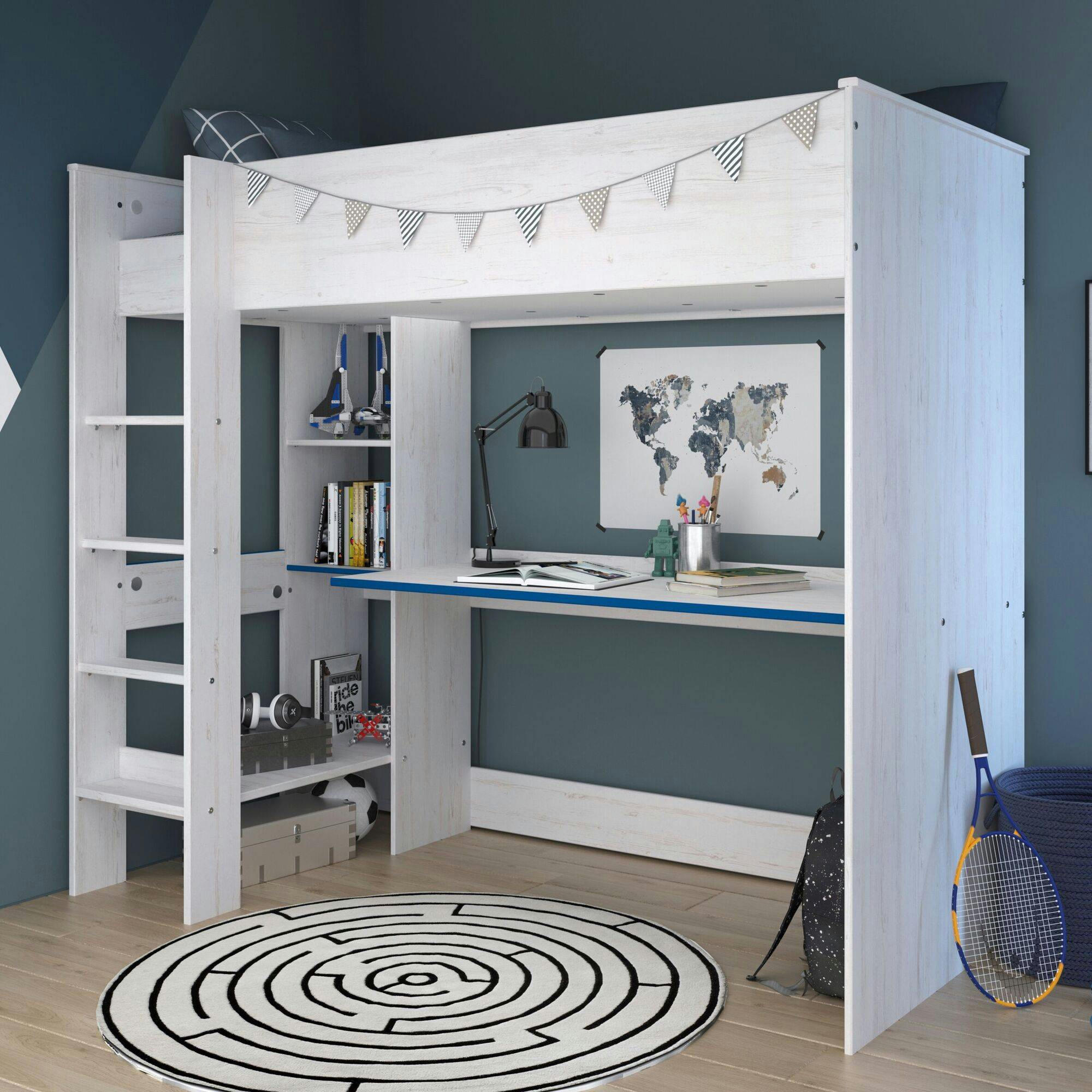 PRUNE - Lit mezzanine avec chants réversibles effet bois 90x200 cm