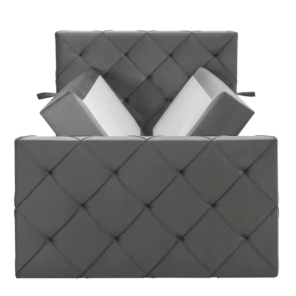 Boxspring met opbergruimte en voetbord Liv geruit - grijs - 120x200cm