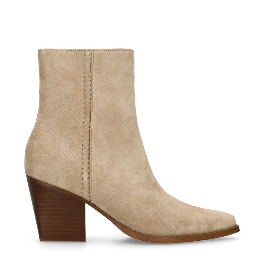 Manfield Beige suède enkellaarsjes met hak