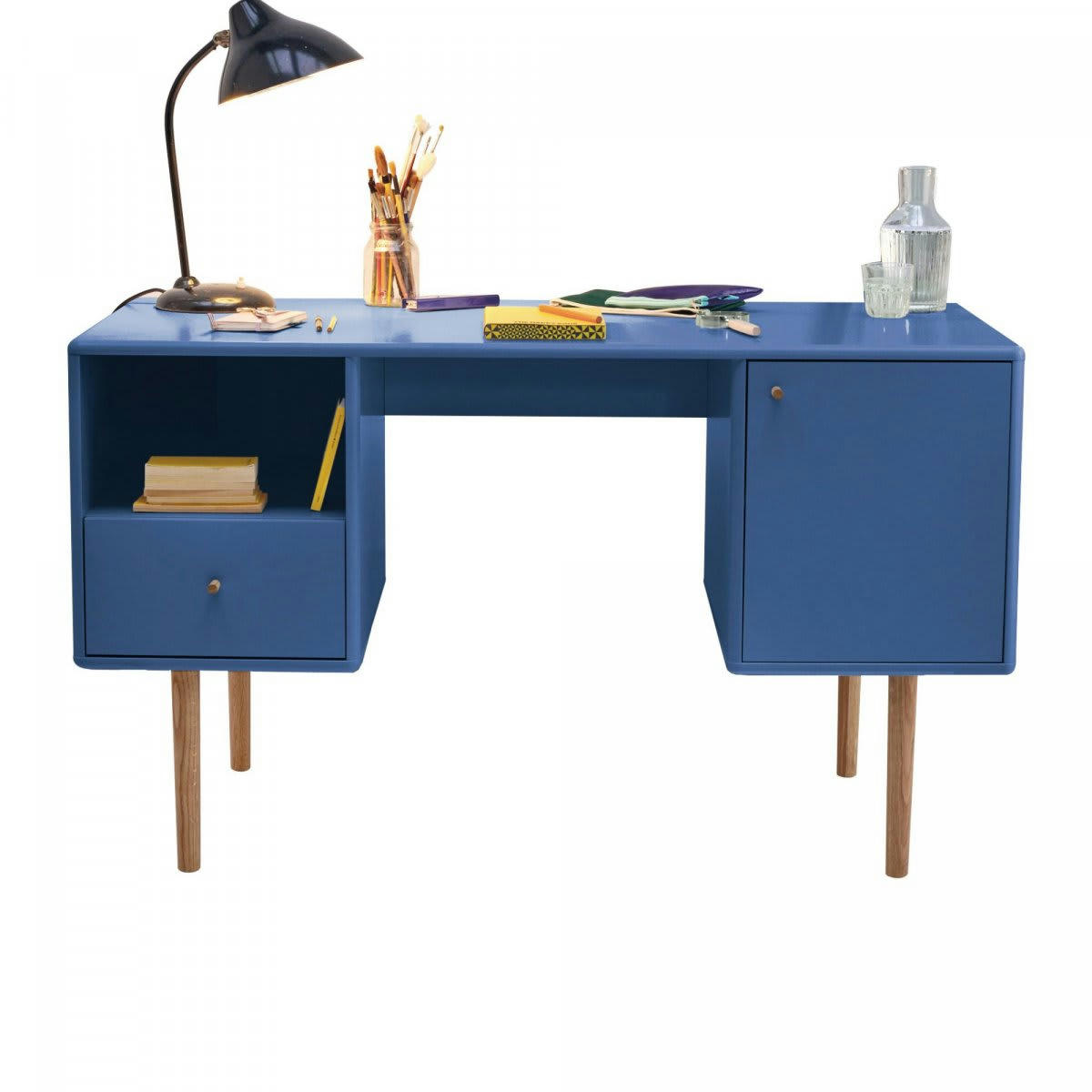 MARCEAU - Bureau moderne en bois avec rangements MARCEAU bleu